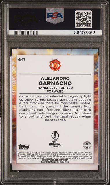 Alejandro Garnacho #G17 Golazo PSA 10 [2022-23 Topps Chrome Uefa Club Competitions]