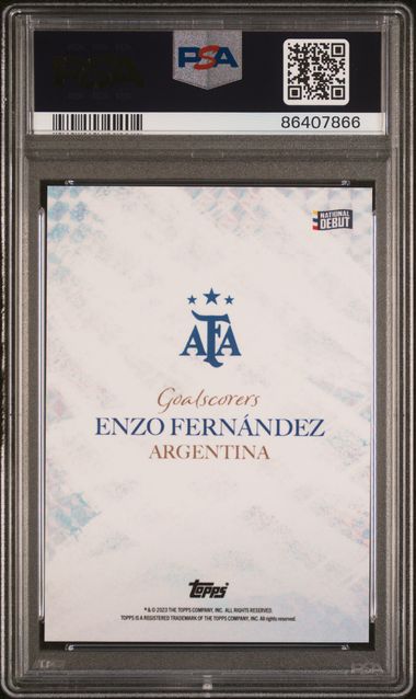 Enzo Fernandez Goalscorers Purple /49 PSA 8 [2023 Topps Argentina World Champions]