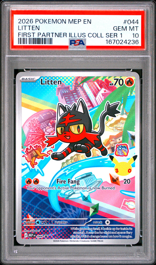 Litten #044 First Partner Illus Coll Ser 1 Pokemon Mep En-me Black Star Promo 2026 PSA 10