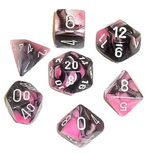 Gemini™ – Mini-Polyhedral Black-Pink w/white 7-Die Set