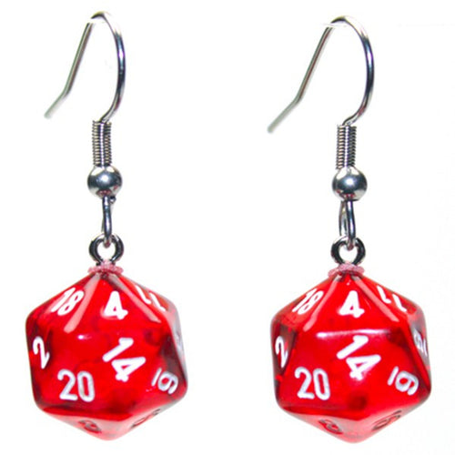 Chessex Hook Earrings Pair Translucent Red Mini D20