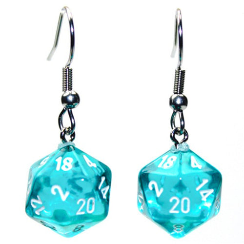 Chessex Hook Earrings Pair Translucent Teal Mini D20