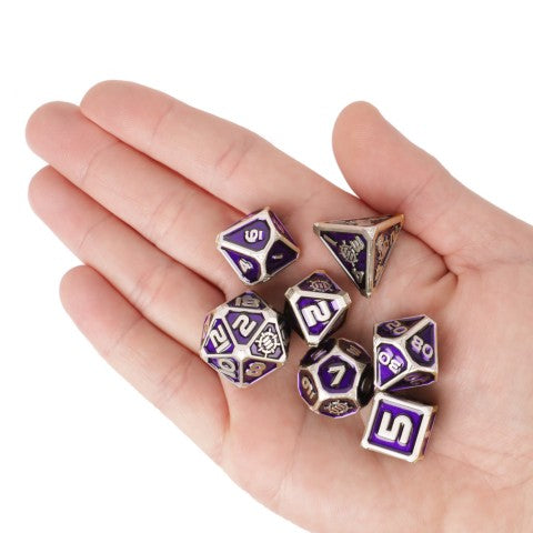 Enhance Metal Dice Set with Dice Bag (Collectors Edition Purple) (Polyhedral Set)