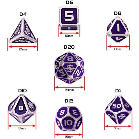 Enhance Metal Dice Set with Dice Bag (Collectors Edition Purple) (Polyhedral Set)