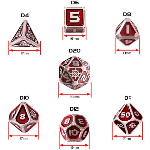 Enhance Metal Dice Set with Dice Bag (Collectors Edition Red) (Polyhedral Set)