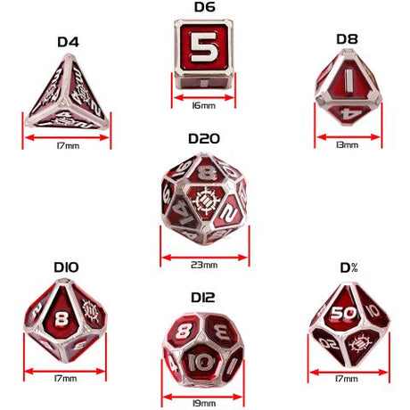 Enhance Metal Dice Set with Dice Bag (Collectors Edition Red) (Polyhedral Set)