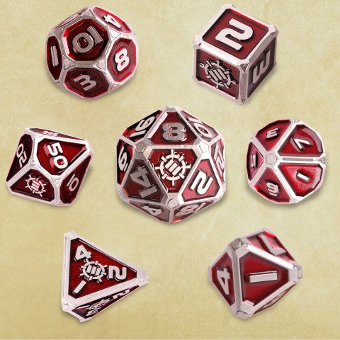 Enhance Metal Dice Set with Dice Bag (Collectors Edition Red) (Polyhedral Set)