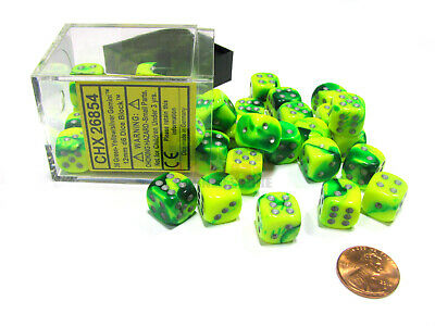 Gemini™ – 12mm d6 Green-Yellow w/silver Dice Block™