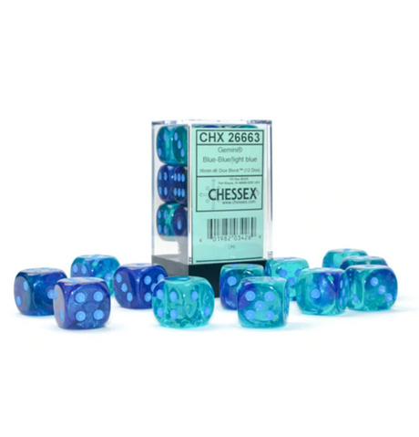 Gemini™ – 16 mm d6 Blue-Blue/light blue Luminary Dice Block