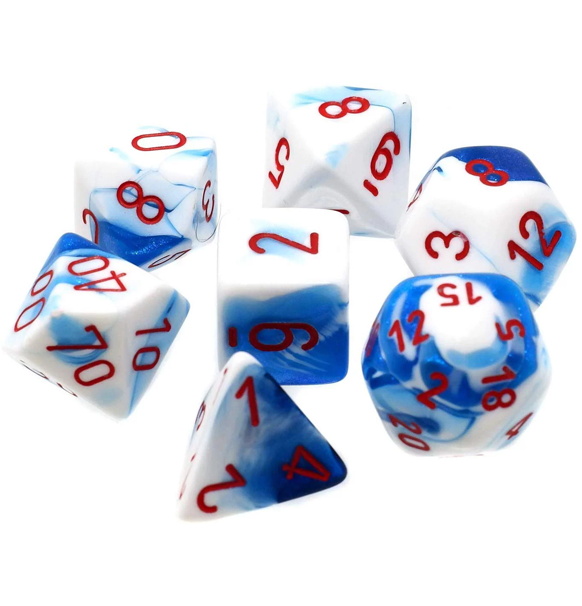 Gemini™ – Polyhedral Astral Blue-White w/red 7-Die Set