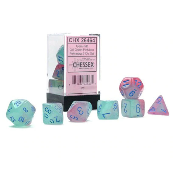 Gemini - Polyhedral Gel Green-Pink/blue Luminary 7-Die Set