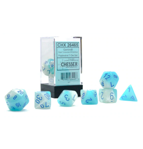 Gemini - Polyhedral Pearl Turquoise-White/blue Luminary 7-Die Set