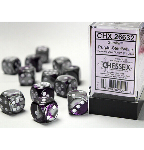 Gemini™ - 12mm d6 Purple-Steel w/white Dice Block