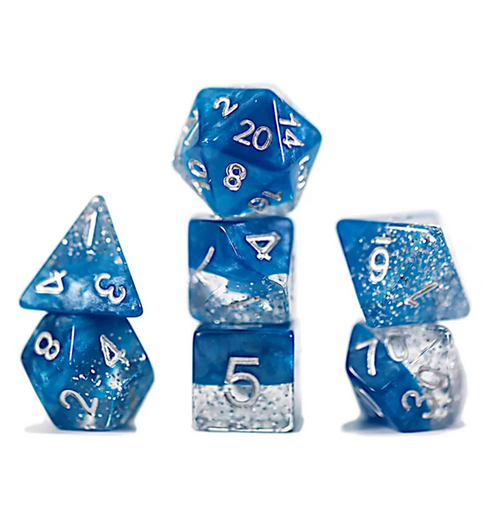 Halfsies Dice: Polyhedral Dice Set - Glitter Blue