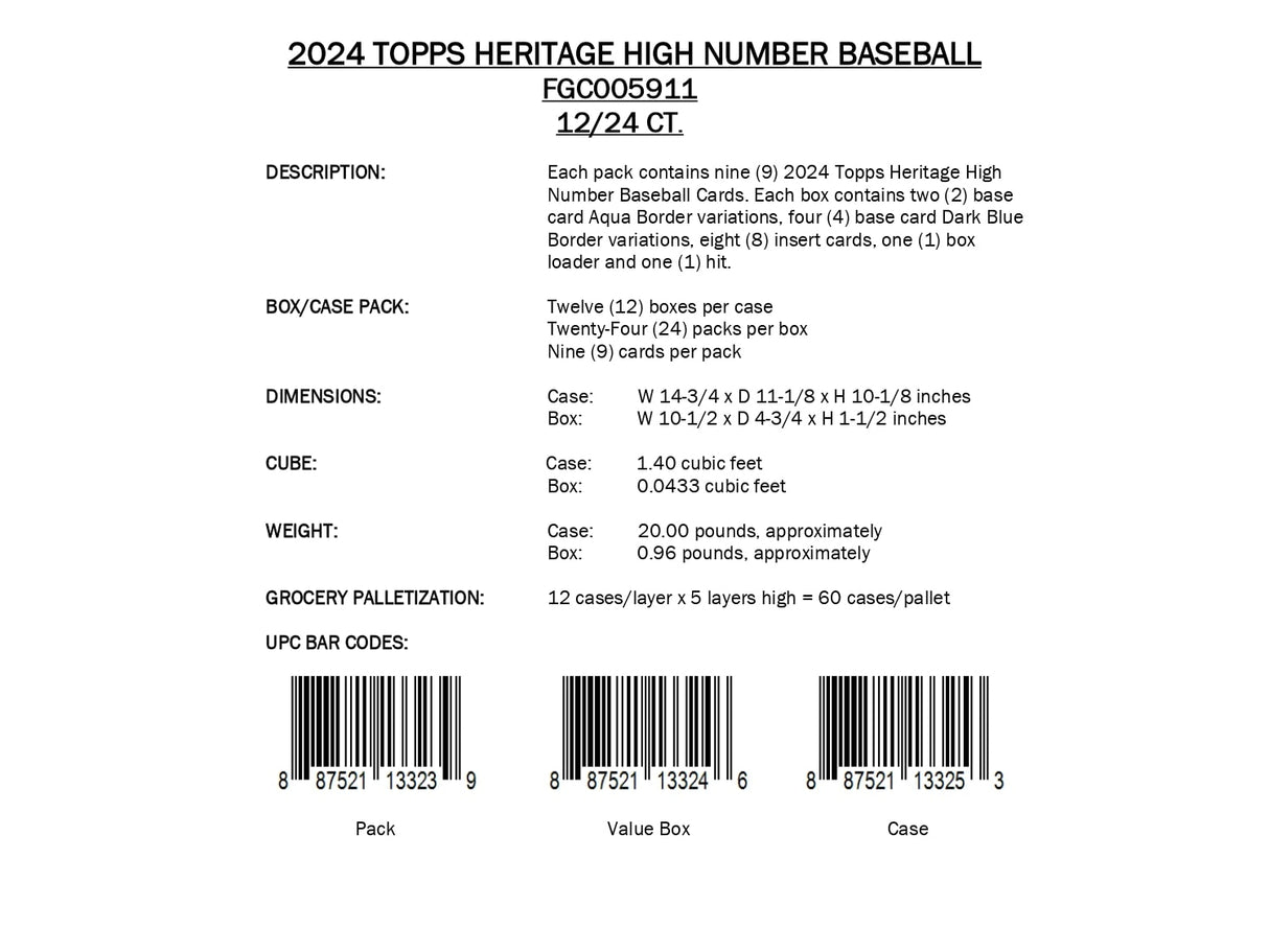 Topps Heritage High Number Baseball 2024 - Hobby Box