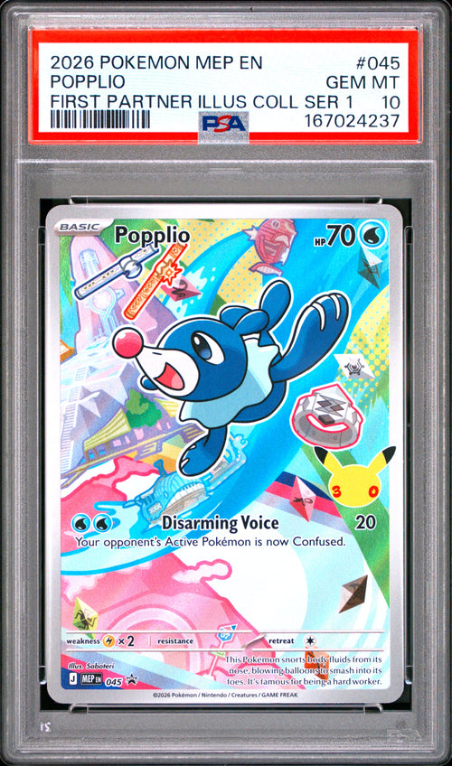 Popplio #045 First Partner Illus Coll Ser 1 Pokemon Mep En-me Black Star Promo 2026 PSA 10