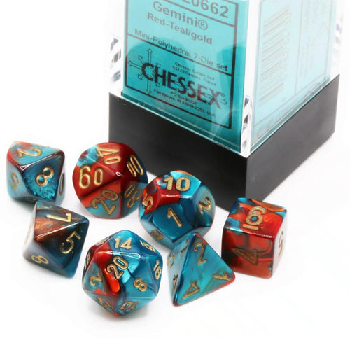 Gemini™ – Mini-Polyhedral Red-Teal w/gold 7-Die Set