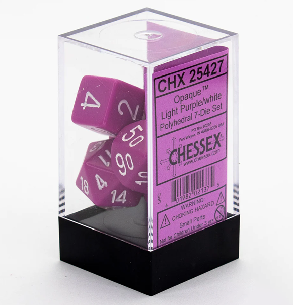 Opaque Polyhedral Light Purple/white 7-Die Set