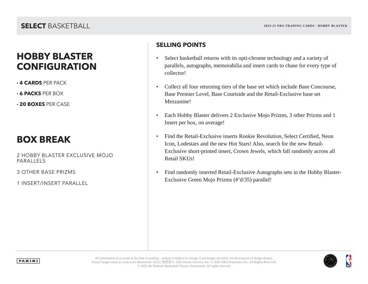 Panini Select Basketball 2024/25 - Hobby Blaster Box