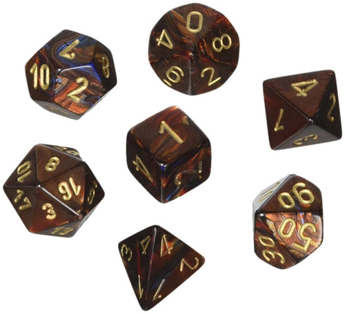 Scarab™ – Mini-Polyhedral Blue Blood w/gold 7-Die Set