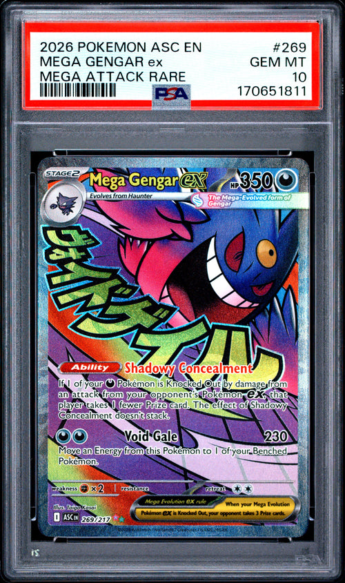 Mega Gengar EX #269 Mega Attack Rare Pokemon Asc En-ascended Heroes 2026 PSA 10