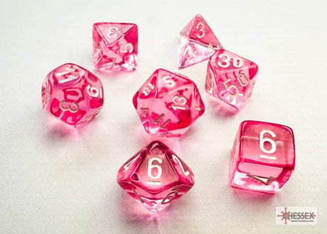 Translucent™ – Mini-Polyhedral Pink w/white 7-Die Set