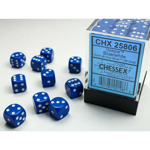 Opaque – 12mm d6 Blue w/white Dice Block