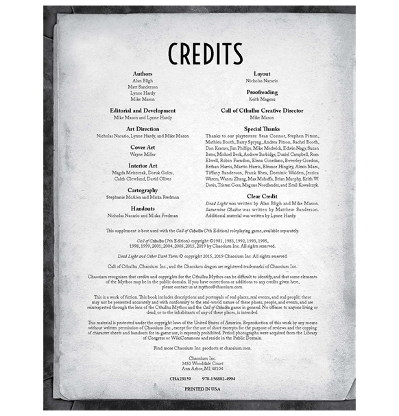 Call of Cthulhu RPG: Dead Light and Other Dark Turns (Eng)