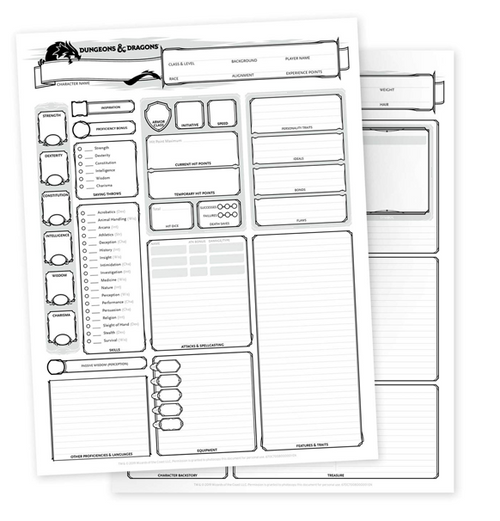 Dungeons & Dragons: 5th Ed. - Karakterark 24 stk (Character sheets)