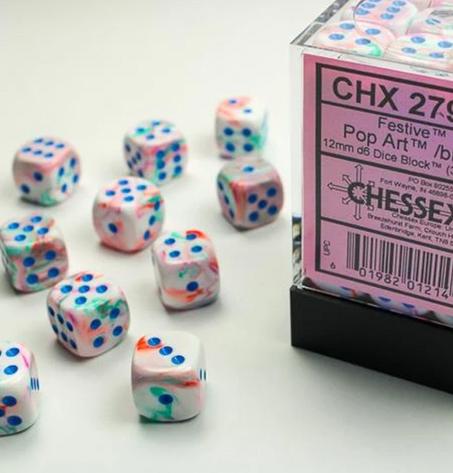 Festive™ – 12mm d6 Pop Art w/blue Dice Block™