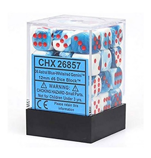 Gemini™ – 12mm d6 Astral Blue-White w/red Dice Block™