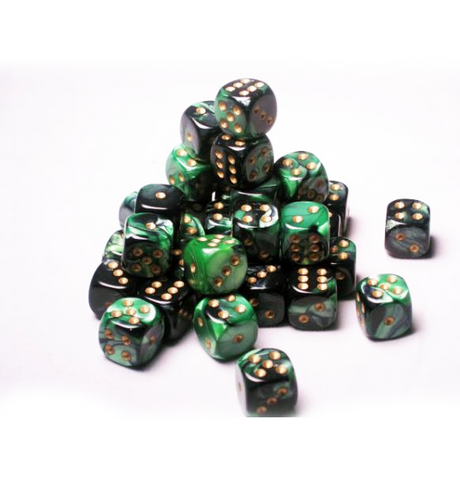 Gemini™ - 12mm d6 Black-Green w/gold Dice Block