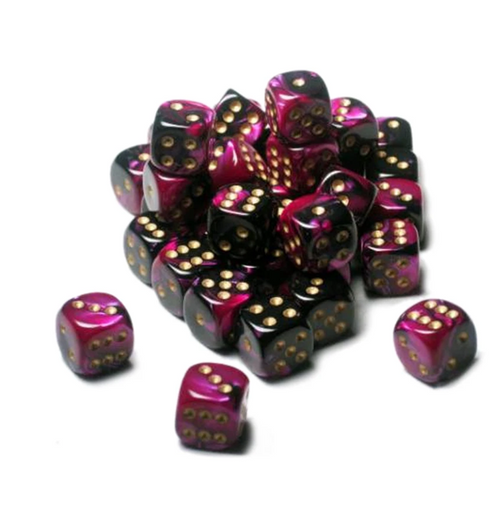 Gemini™ - 12mm d6 Black-Purple w/gold Dice Block