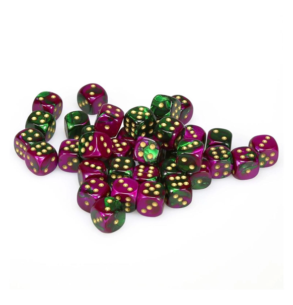 Gemini™ - 12mm d6 Green-Purple w/gold Dice Block