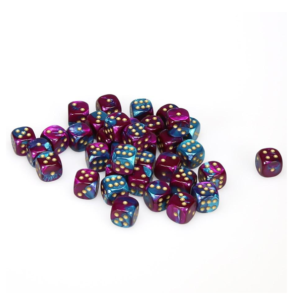 Gemini™ - 12mm d6 Purple-Teal w/gold Dice Block