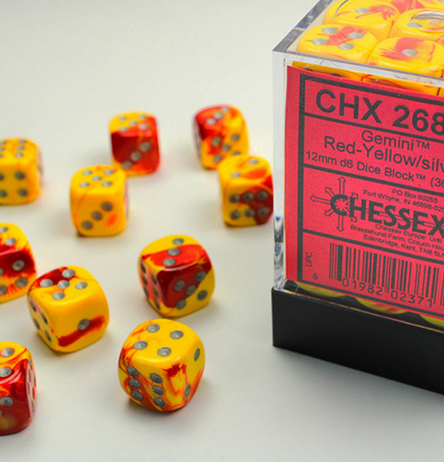 Germini™ –  12mm d6 Red-Yellow w/silver Dice Block™