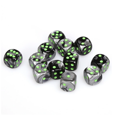 Gemini™ – 16mm d6 Black-Grey w/green Dice Block