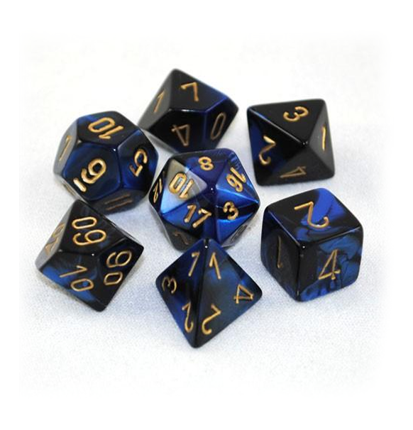 Gemini Polyhedral Black-Blue w/gold 7-Die Set