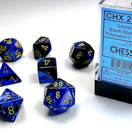 Gemini Polyhedral Black-Blue w/gold 7-Die Set