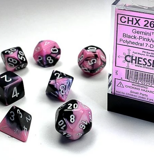 Gemini™ – Polyhedral Black-Pink w/white 7-Die Set