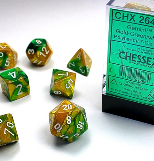 Gemini™ – Polyhedral Gold-Green w/white 7-Die Set