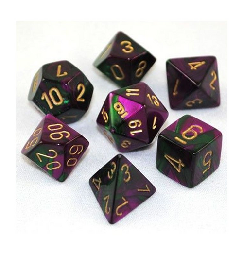 Gemini™ – Polyhedral Green-Purple w/gold 7-Die Set