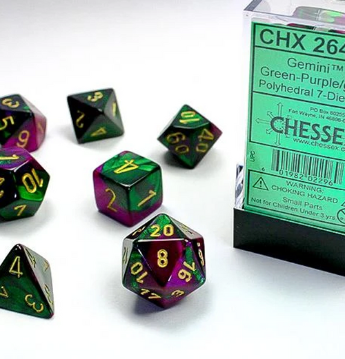 Gemini™ – Polyhedral Green-Purple w/gold 7-Die Set