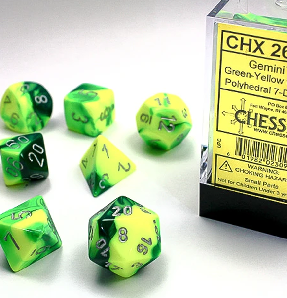 Gemini™ – Polyhedral Green-Yellow w/silver 7-Die Set
