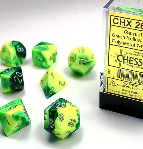 Gemini™ – Polyhedral Green-Yellow w/silver 7-Die Set