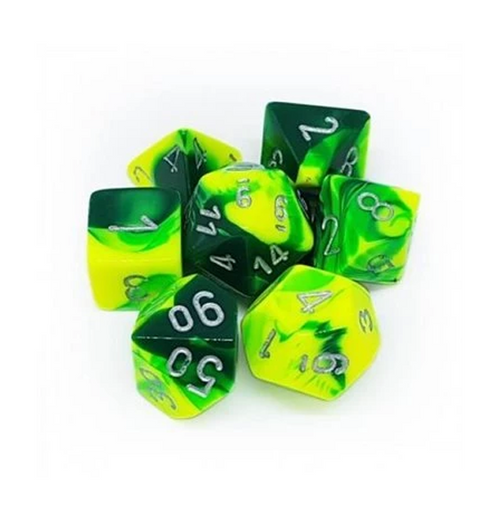 Gemini™ – Polyhedral Green-Yellow w/silver 7-Die Set