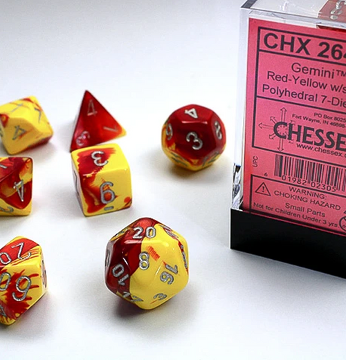 Gemini™ – Polyhedral Red-Yellow w/silver 7-Die Set