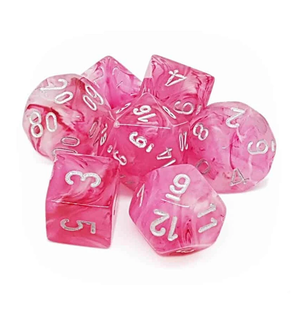 Ghostly Glow™ – Polyhedral Pink w/silver 7-Die Set