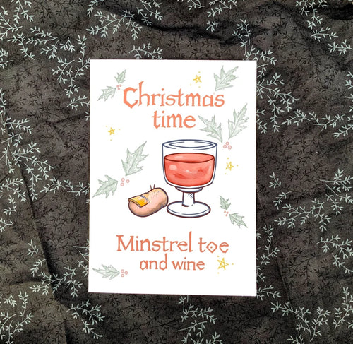 Julekort: Minstreltoe and Wine (med kuvert)