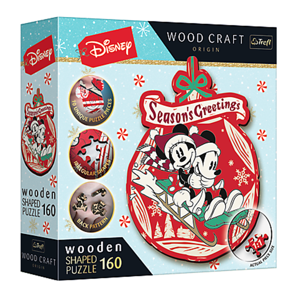 Trefl - Wooden Shaped Puzzle - Mickey and Minnis Christmas Adventure 160 (Puslespil)